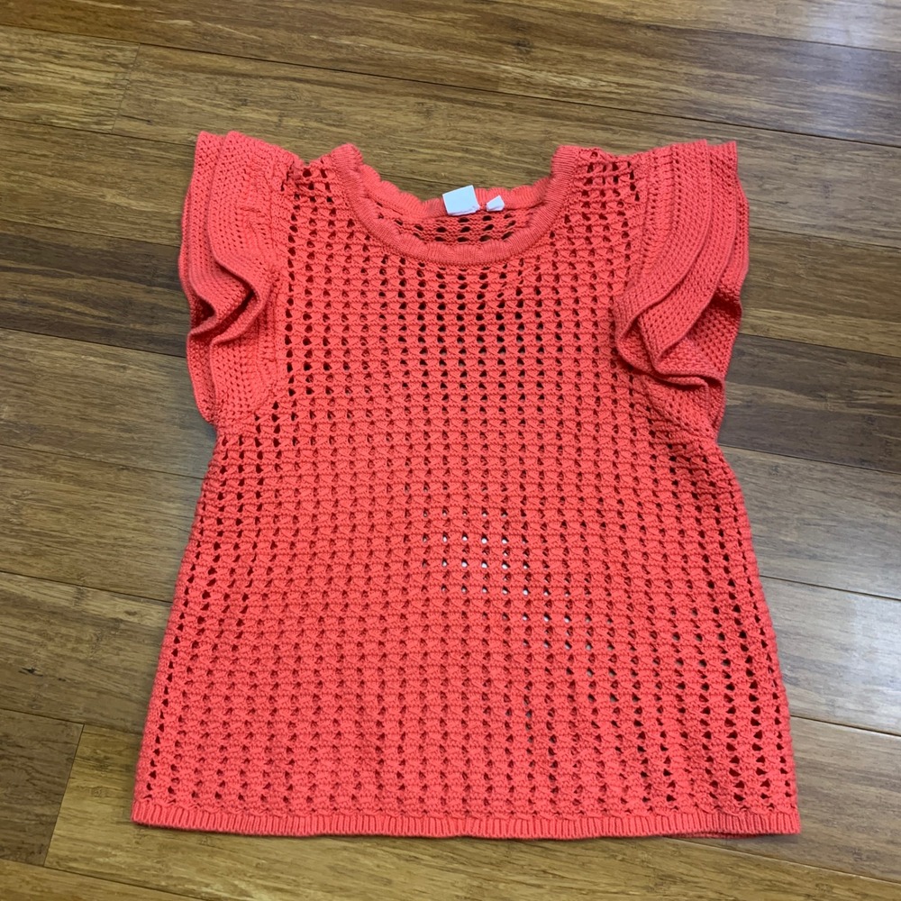 GAP Coral Crochet Knit Flutter Sleeve Top Women's Size XS Sweater Pointelle